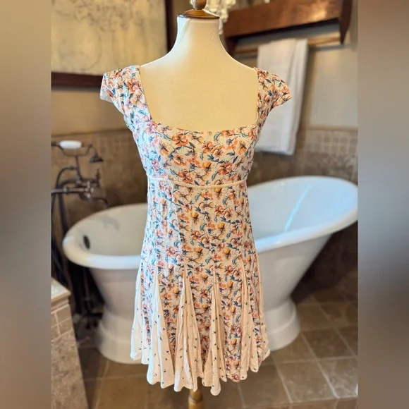 Free People Ponderosa Peach Orange Flirty Woven Floral Mini Dress medium - Picture 6 of 13